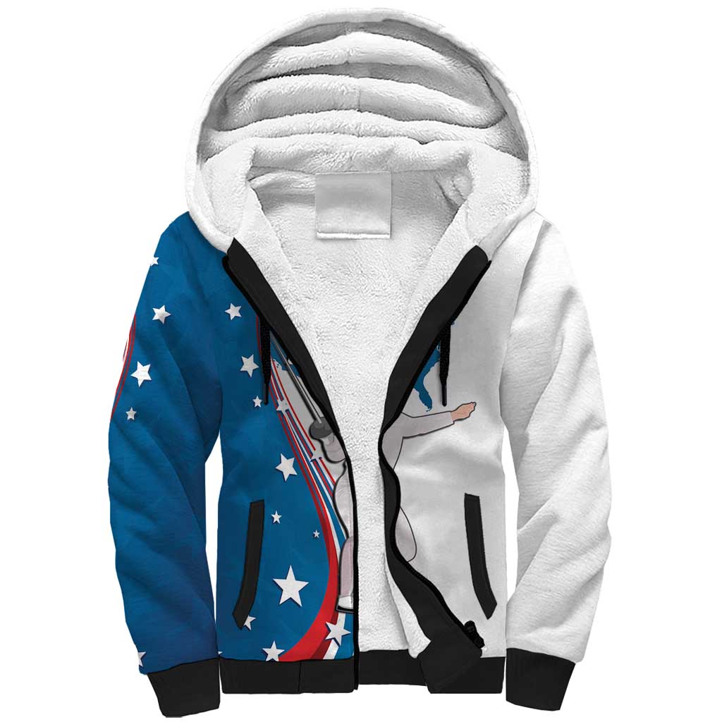 Personalized USA Fencing Sherpa Hoodie 2024 United States Flag Curve Style - Wonder Print Shop