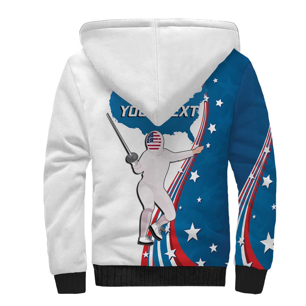 Personalized USA Fencing Sherpa Hoodie 2024 United States Flag Curve Style - Wonder Print Shop