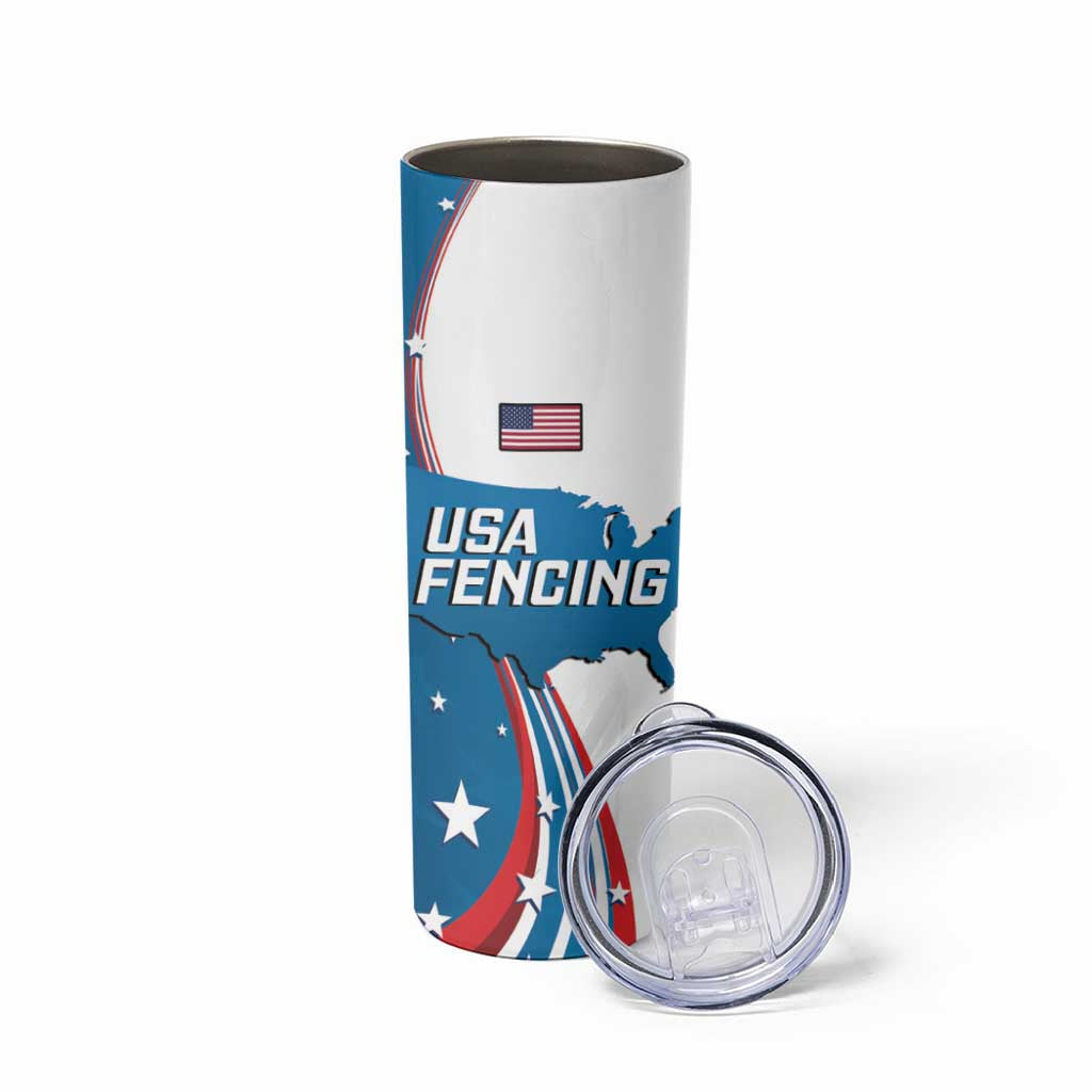 Personalized USA Fencing Skinny Tumbler 2024 United States Flag Curve Style - Wonder Print Shop
