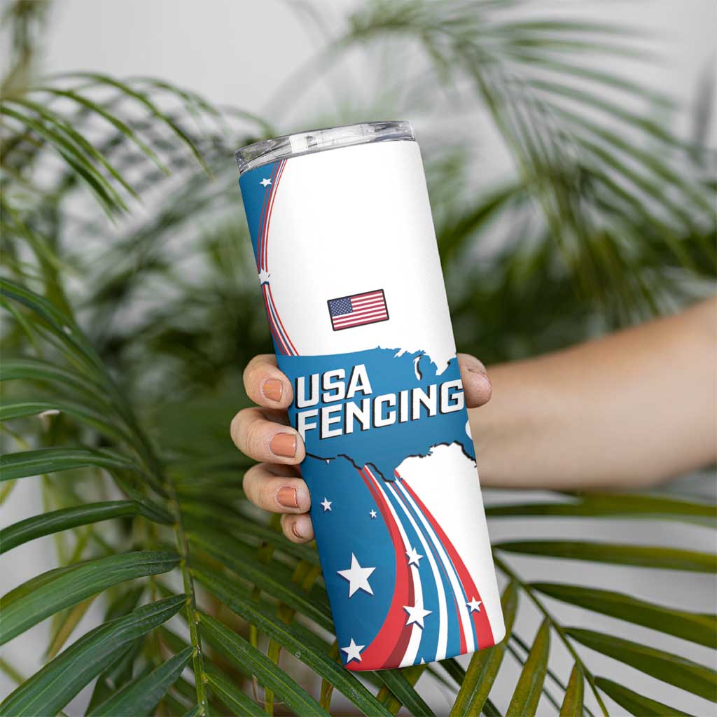 Personalized USA Fencing Skinny Tumbler 2024 United States Flag Curve Style - Wonder Print Shop