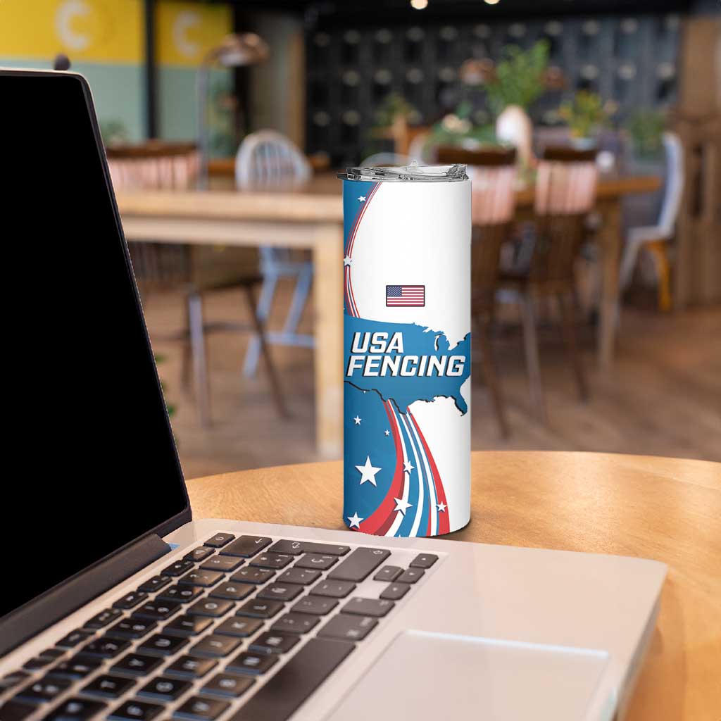 Personalized USA Fencing Skinny Tumbler 2024 United States Flag Curve Style - Wonder Print Shop