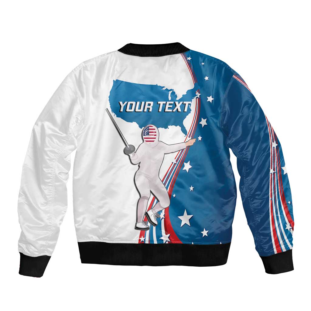 Personalized USA Fencing Sleeve Zip Bomber Jacket 2024 United States Flag Curve Style - Wonder Print Shop