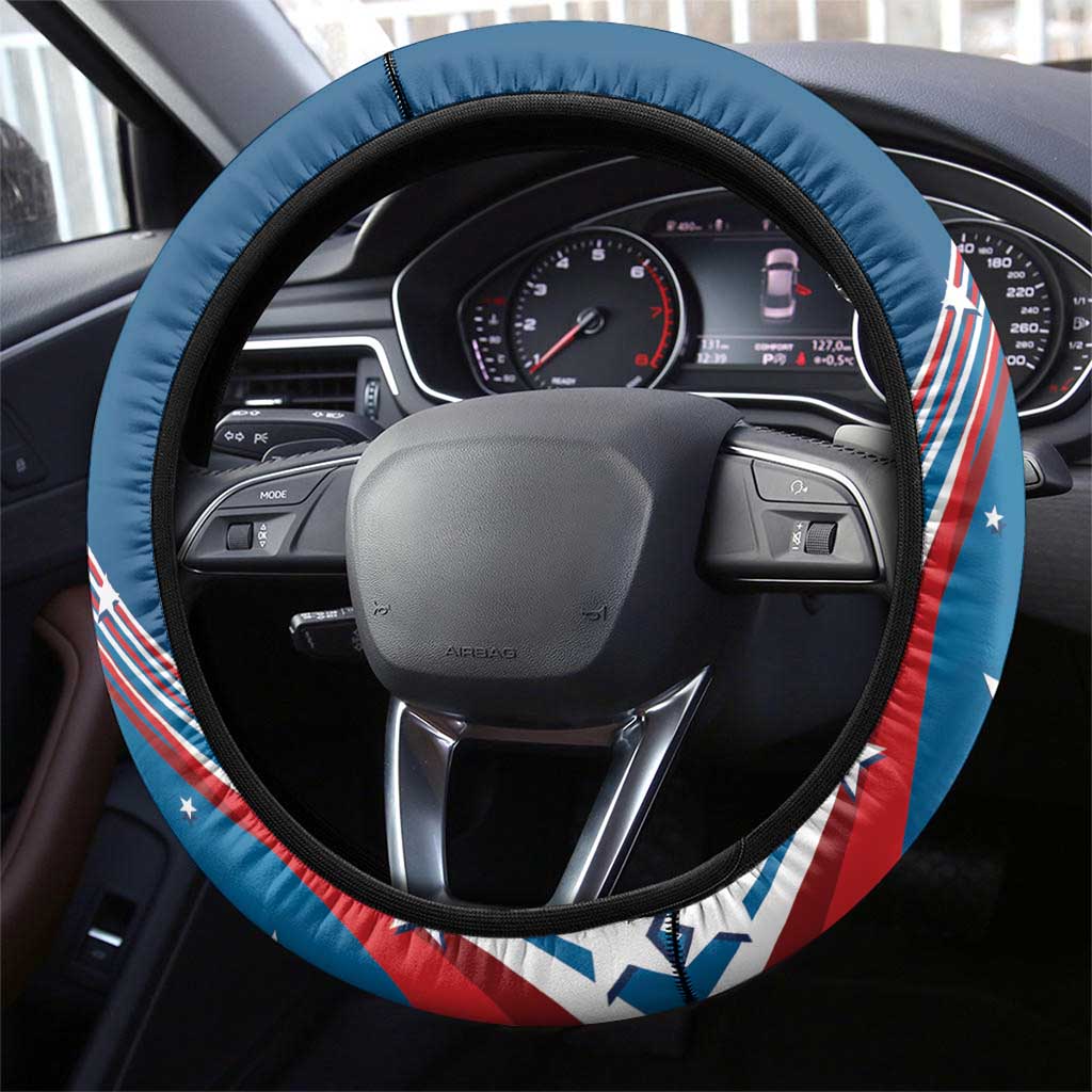 USA Fencing Steering Wheel Cover 2024 United States Flag Curve Style - Wonder Print Shop
