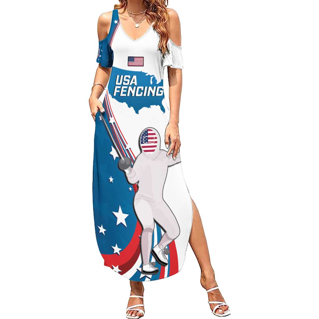 Personalized USA Fencing Summer Maxi Dress 2024 United States Flag Curve Style - Wonder Print Shop