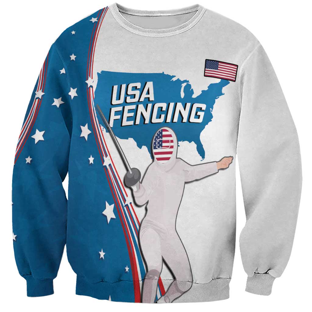 Personalized USA Fencing Sweatshirt 2024 United States Flag Curve Style - Wonder Print Shop