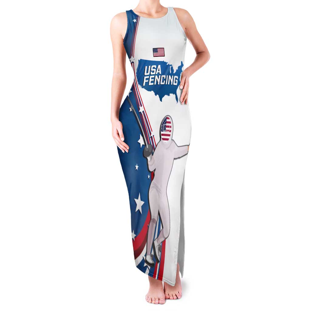 Personalized USA Fencing Tank Maxi Dress 2024 United States Flag Curve Style - Wonder Print Shop