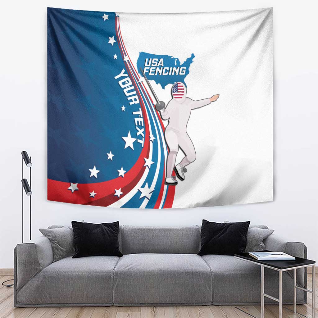 Personalized USA Fencing Tapestry 2024 United States Flag Curve Style - Wonder Print Shop
