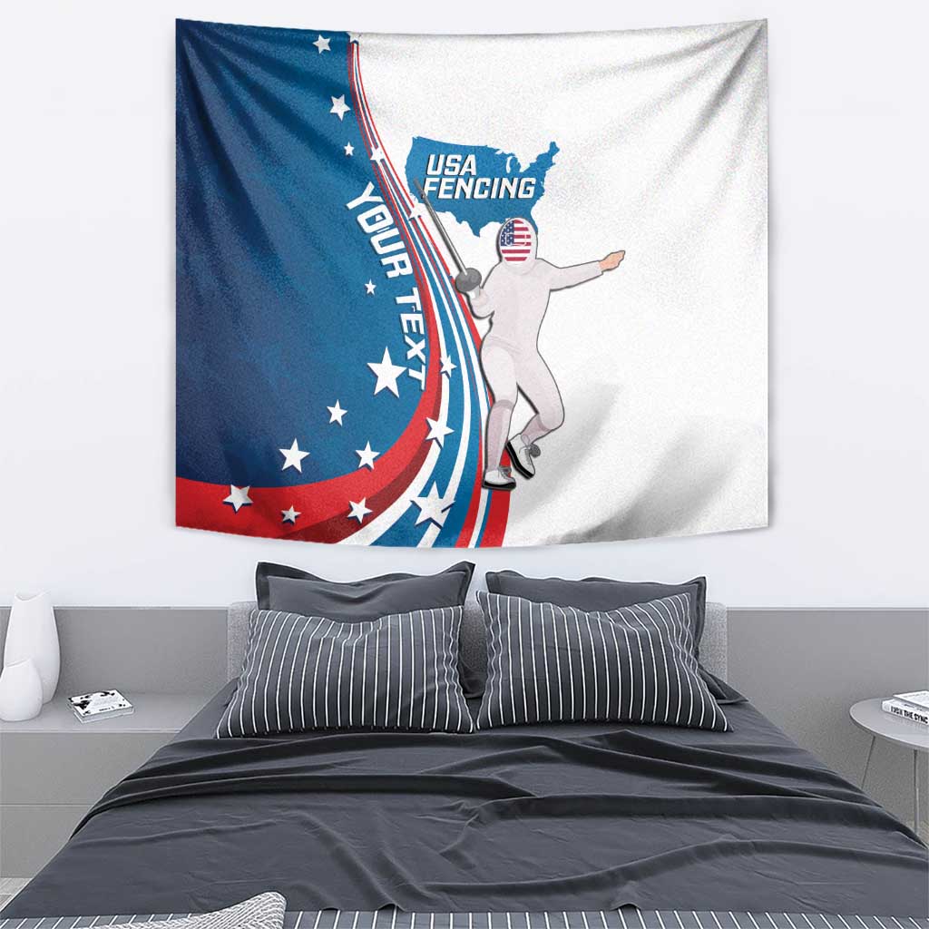 Personalized USA Fencing Tapestry 2024 United States Flag Curve Style - Wonder Print Shop