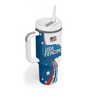 Personalized USA Fencing Tumbler With Handle 2024 United States Flag Curve Style - Wonder Print Shop