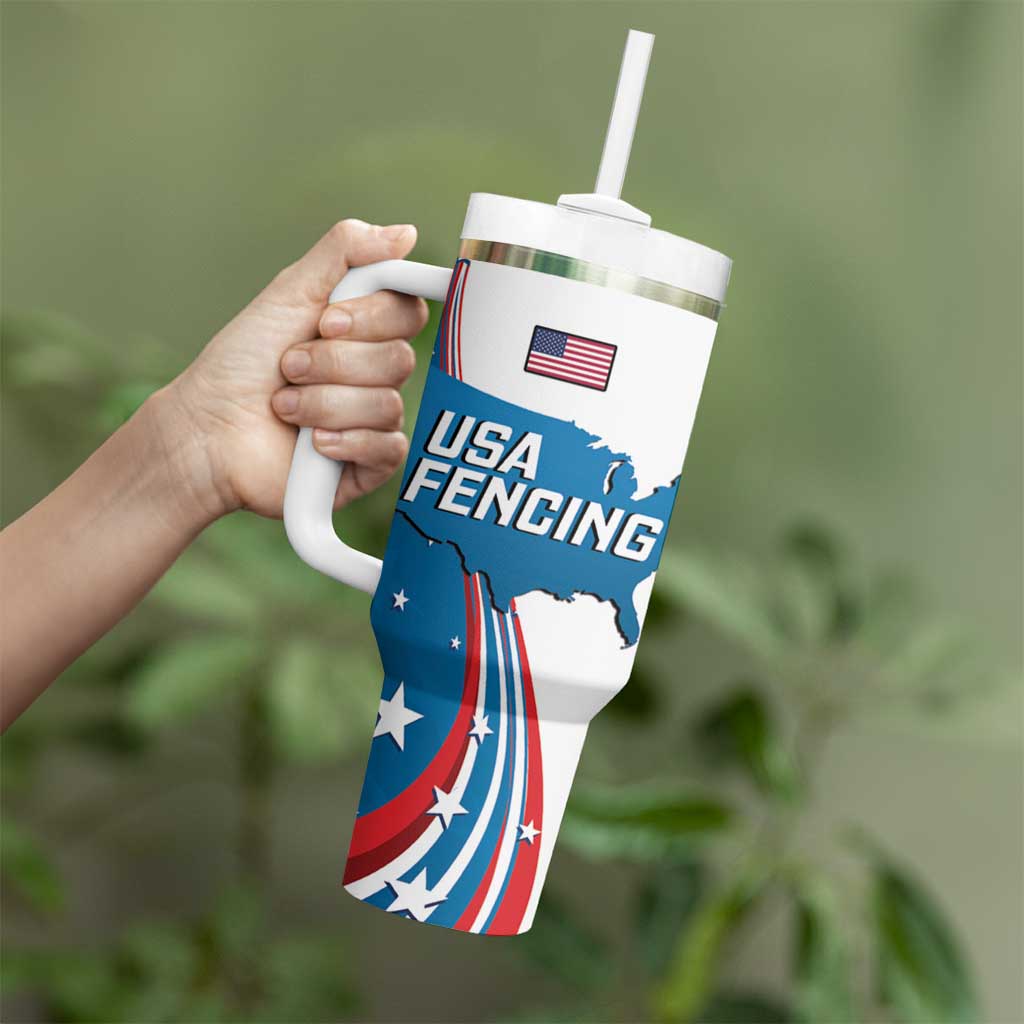 Personalized USA Fencing Tumbler With Handle 2024 United States Flag Curve Style - Wonder Print Shop