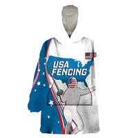 Personalized USA Fencing Wearable Blanket Hoodie 2024 United States Flag Curve Style - Wonder Print Shop