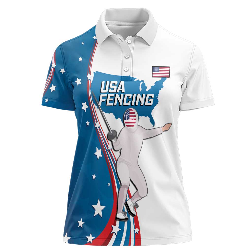 Personalized USA Fencing Women Polo Shirt 2024 United States Flag Curve Style - Wonder Print Shop