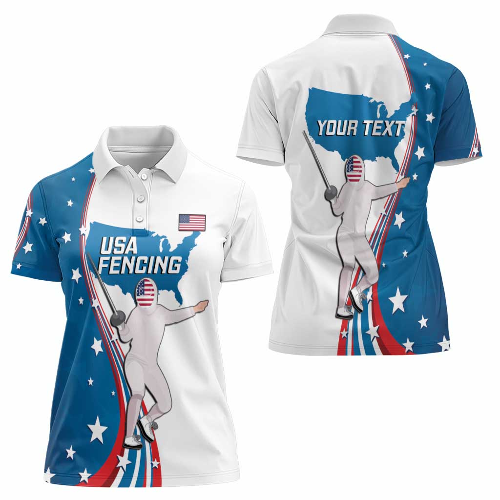 Personalized USA Fencing Women Polo Shirt 2024 United States Flag Curve Style - Wonder Print Shop