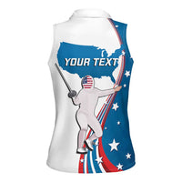 Personalized USA Fencing Women Sleeveless Polo Shirt 2024 United States Flag Curve Style - Wonder Print Shop