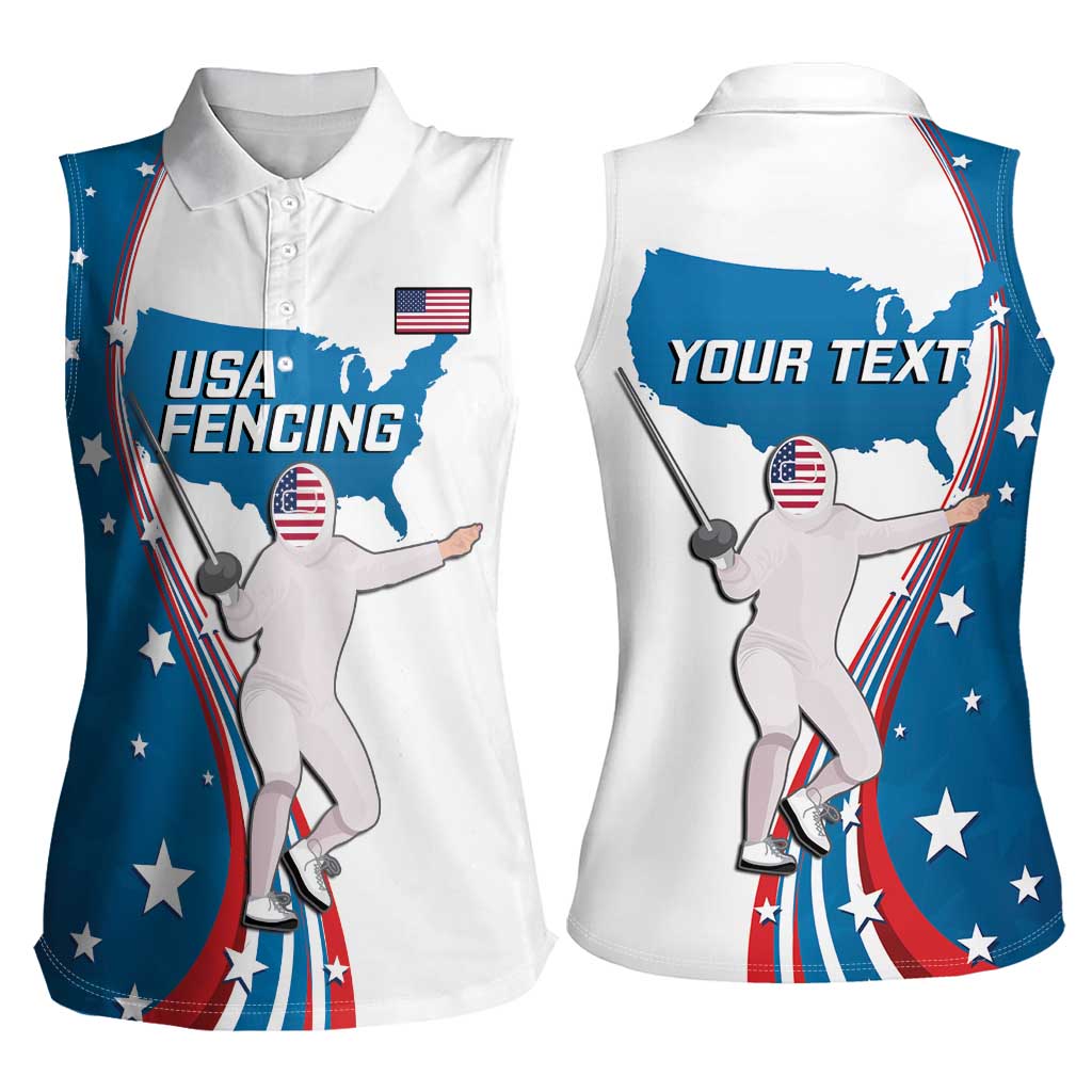 Personalized USA Fencing Women Sleeveless Polo Shirt 2024 United States Flag Curve Style - Wonder Print Shop