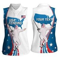 Personalized USA Fencing Women Sleeveless Polo Shirt 2024 United States Flag Curve Style - Wonder Print Shop