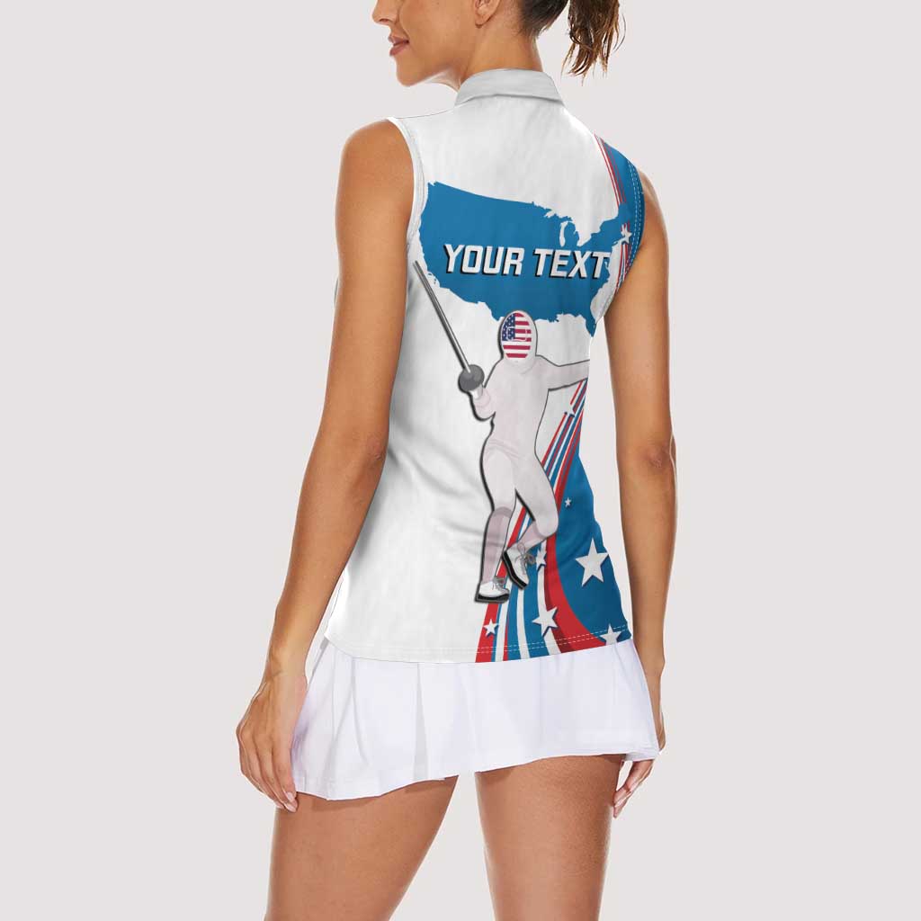 Personalized USA Fencing Women Sleeveless Polo Shirt 2024 United States Flag Curve Style - Wonder Print Shop