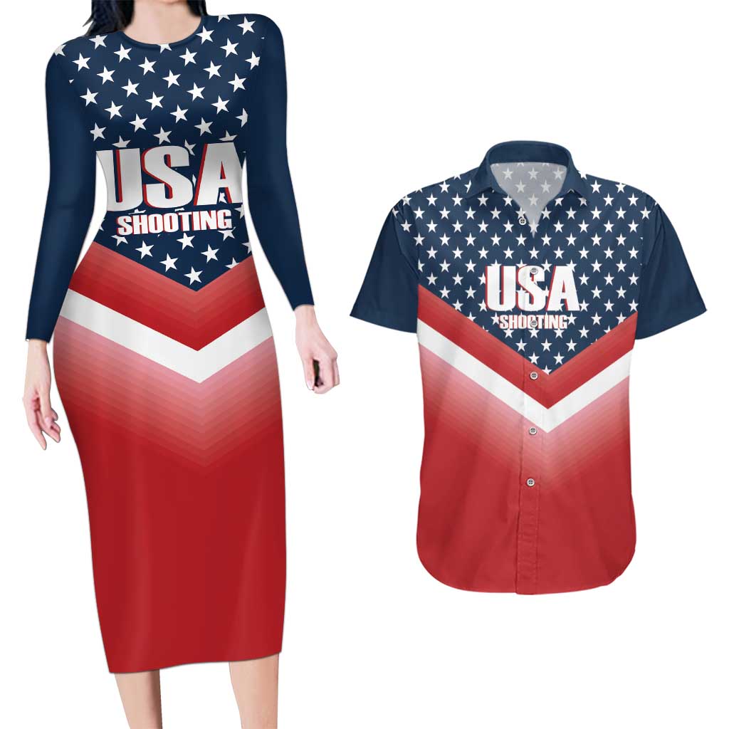 Custom USA Shooting Couples Matching Long Sleeve Bodycon Dress and Hawaiian Shirt 2024 Sporty Style - Wonder Print Shop