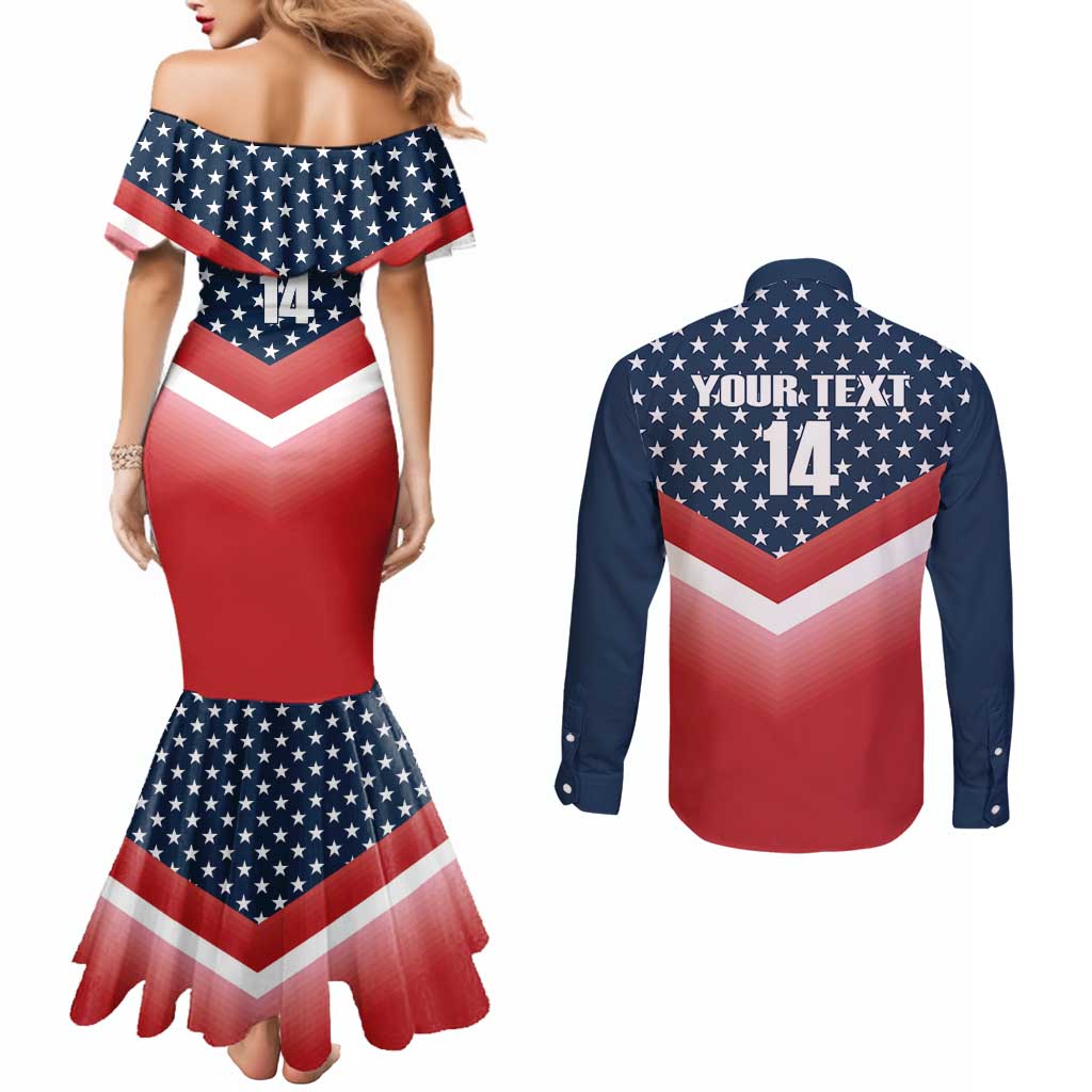 Custom USA Shooting Couples Matching Mermaid Dress and Long Sleeve Button Shirt 2024 Sporty Style