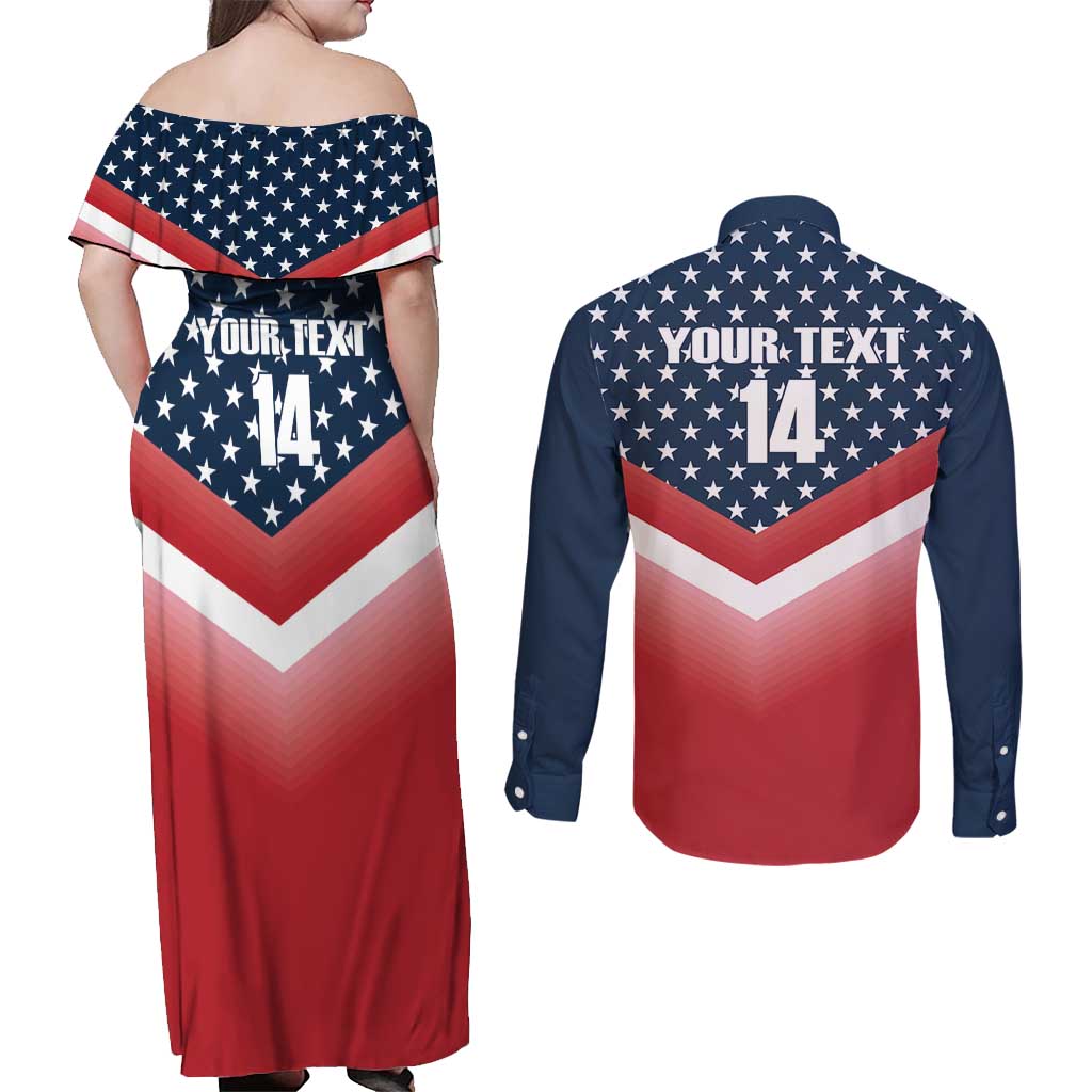 Custom USA Shooting Couples Matching Off Shoulder Maxi Dress and Long Sleeve Button Shirt 2024 Sporty Style - Wonder Print Shop
