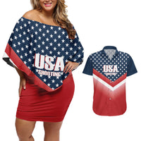 Custom USA Shooting Couples Matching Off Shoulder Short Dress and Hawaiian Shirt 2024 Sporty Style - Wonder Print Shop