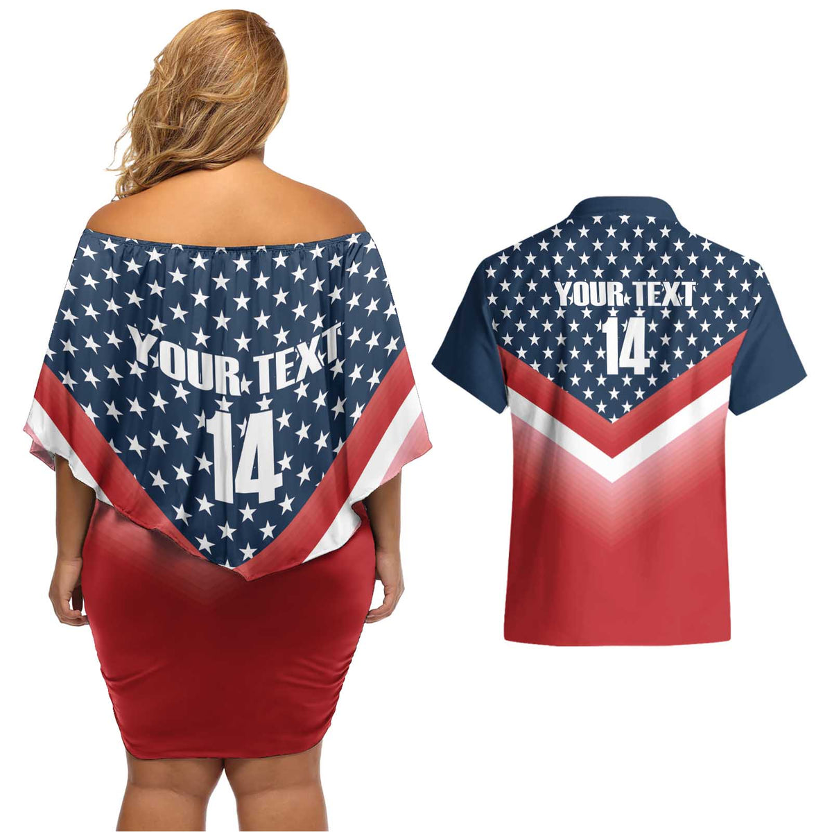 Custom USA Shooting Couples Matching Off Shoulder Short Dress and Hawaiian Shirt 2024 Sporty Style - Wonder Print Shop