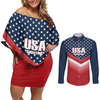 Custom USA Shooting Couples Matching Off Shoulder Short Dress and Long Sleeve Button Shirt 2024 Sporty Style - Wonder Print Shop