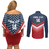 Custom USA Shooting Couples Matching Off Shoulder Short Dress and Long Sleeve Button Shirt 2024 Sporty Style - Wonder Print Shop