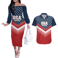 Custom USA Shooting Couples Matching Off The Shoulder Long Sleeve Dress and Hawaiian Shirt 2024 Sporty Style - Wonder Print Shop