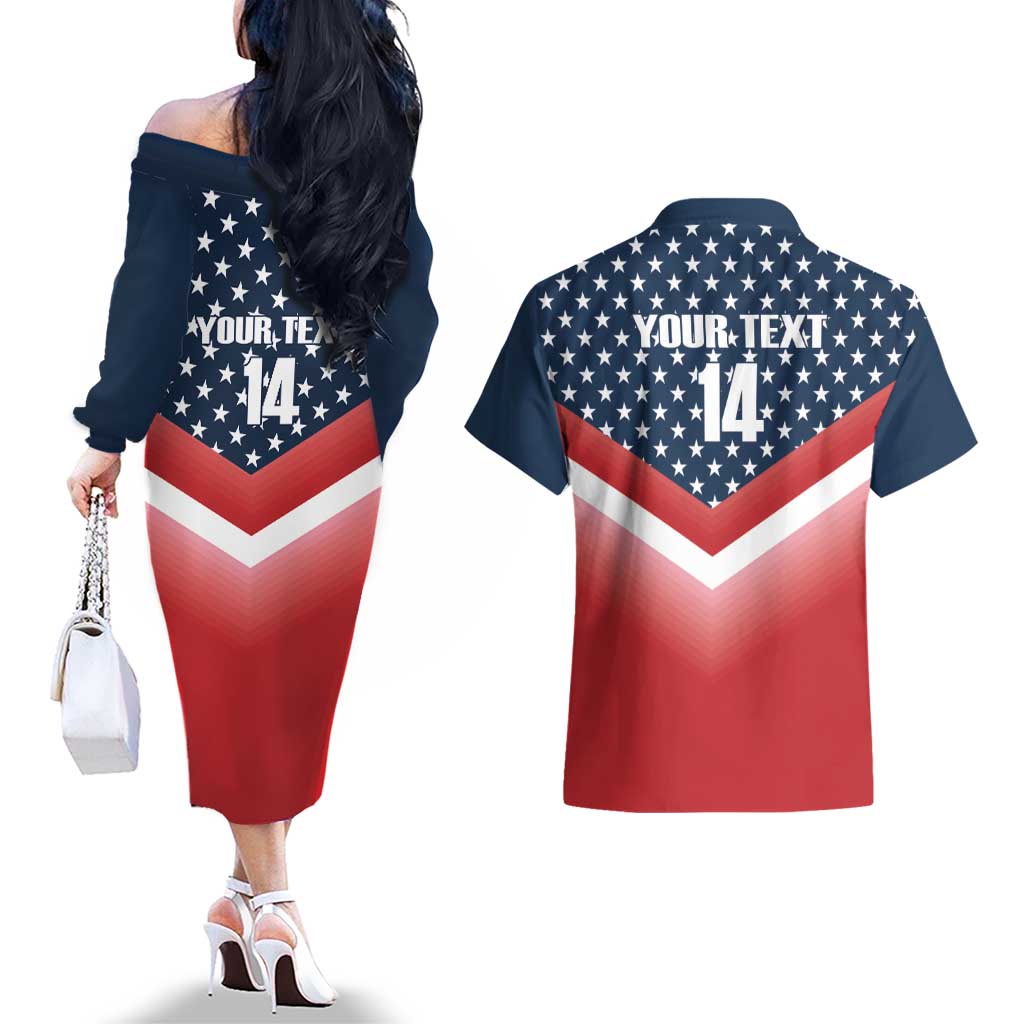 Custom USA Shooting Couples Matching Off The Shoulder Long Sleeve Dress and Hawaiian Shirt 2024 Sporty Style - Wonder Print Shop