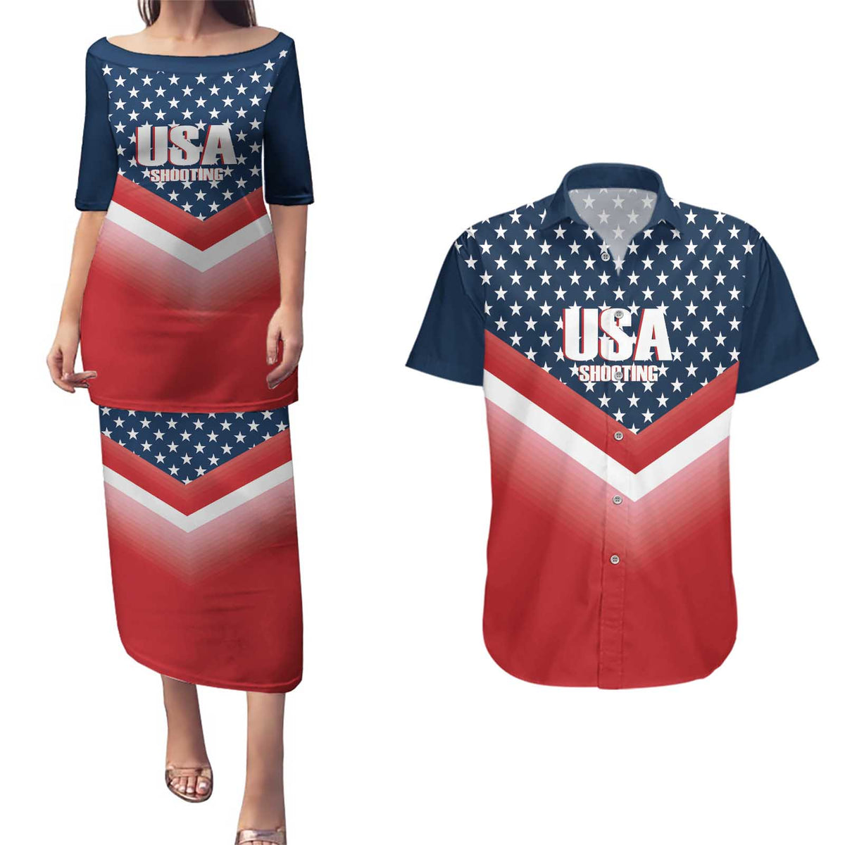 Custom USA Shooting Couples Matching Puletasi and Hawaiian Shirt 2024 Sporty Style - Wonder Print Shop