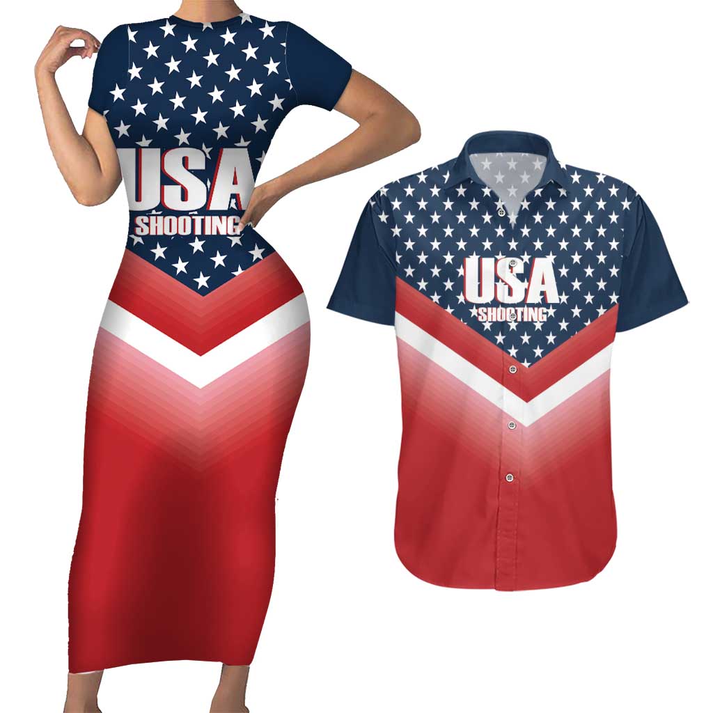 Custom USA Shooting Couples Matching Short Sleeve Bodycon Dress and Hawaiian Shirt 2024 Sporty Style - Wonder Print Shop