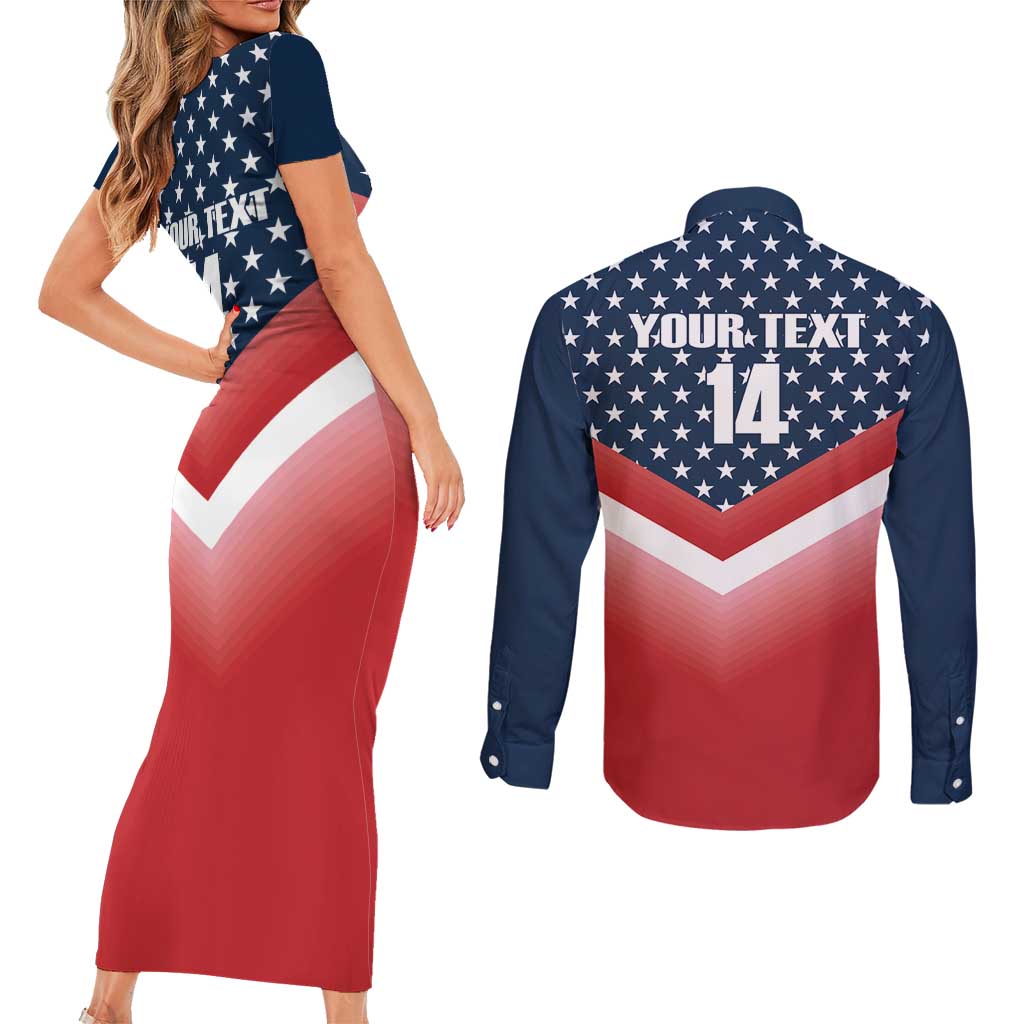 Custom USA Shooting Couples Matching Short Sleeve Bodycon Dress and Long Sleeve Button Shirt 2024 Sporty Style - Wonder Print Shop