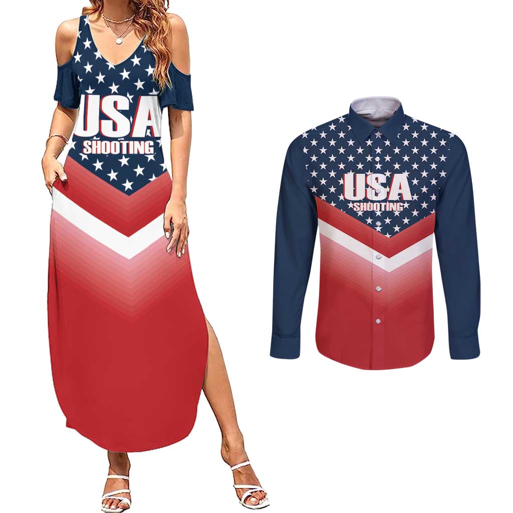 Custom USA Shooting Couples Matching Summer Maxi Dress and Long Sleeve Button Shirt 2024 Sporty Style - Wonder Print Shop