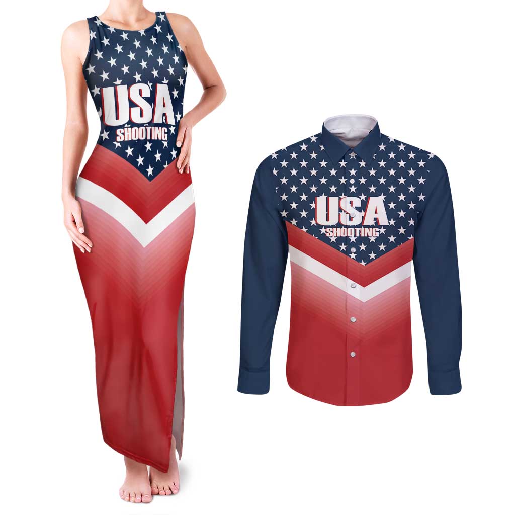Custom USA Shooting Couples Matching Tank Maxi Dress and Long Sleeve Button Shirt 2024 Sporty Style - Wonder Print Shop