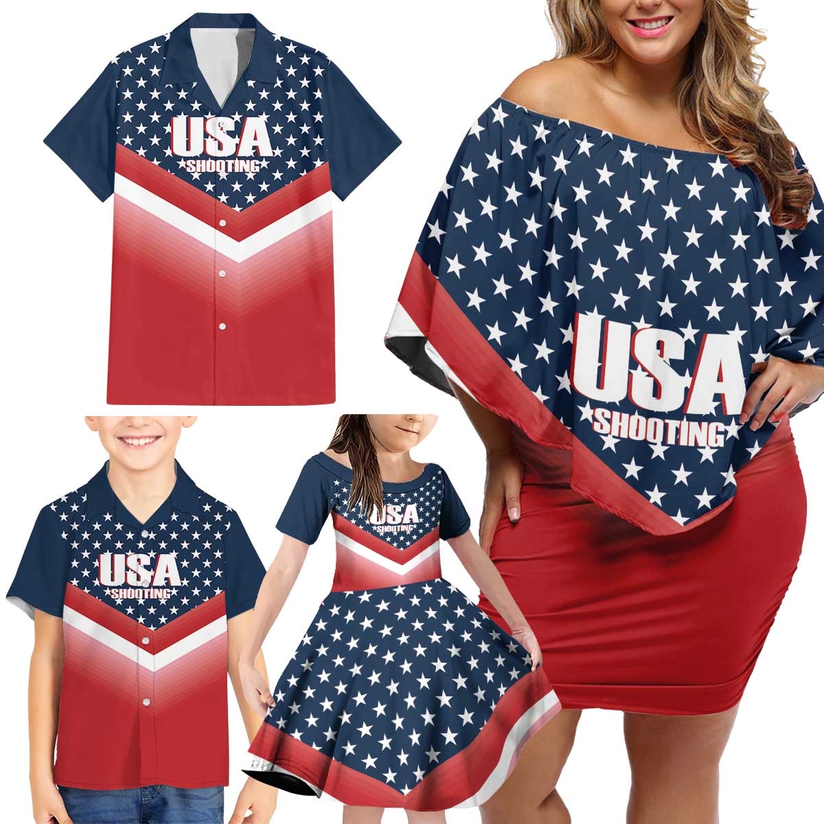 Custom USA Shooting Family Matching Off Shoulder Short Dress and Hawaiian Shirt 2024 Sporty Style - Wonder Print Shop