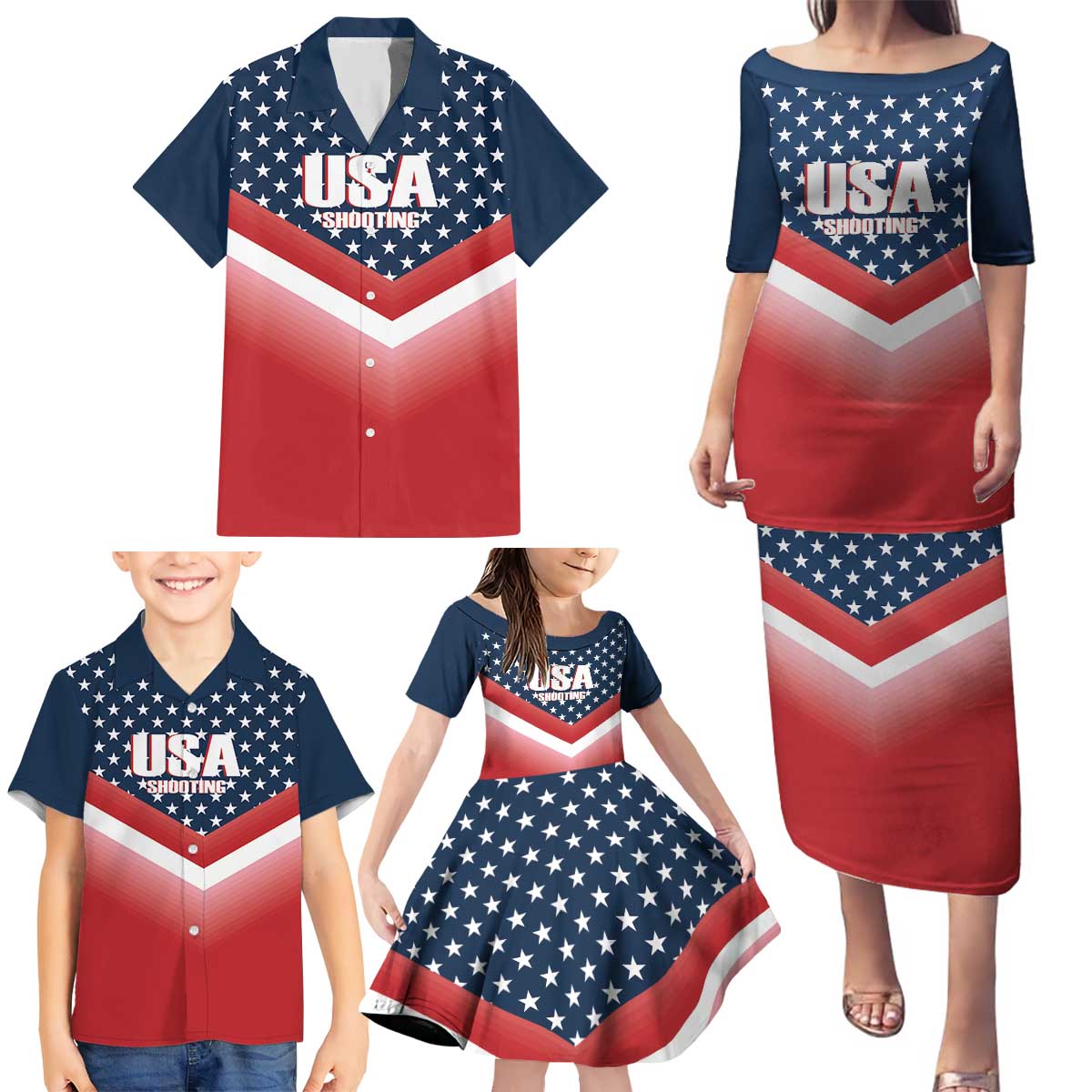 Custom USA Shooting Family Matching Puletasi and Hawaiian Shirt 2024 Sporty Style - Wonder Print Shop