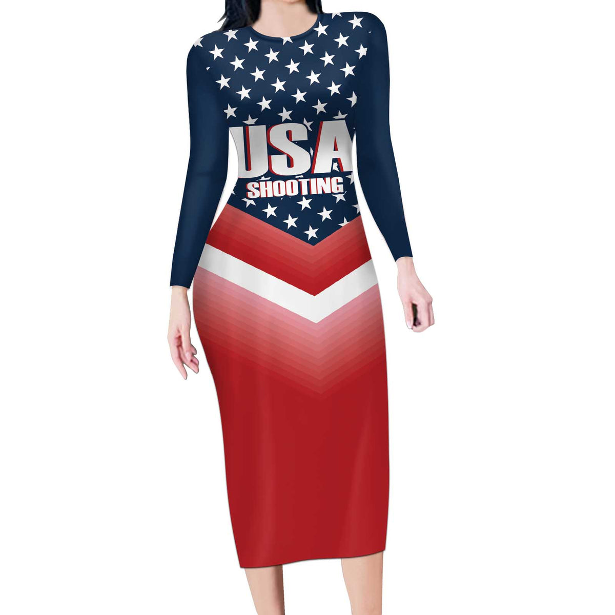 Custom USA Shooting Long Sleeve Bodycon Dress 2024 Sporty Style - Wonder Print Shop
