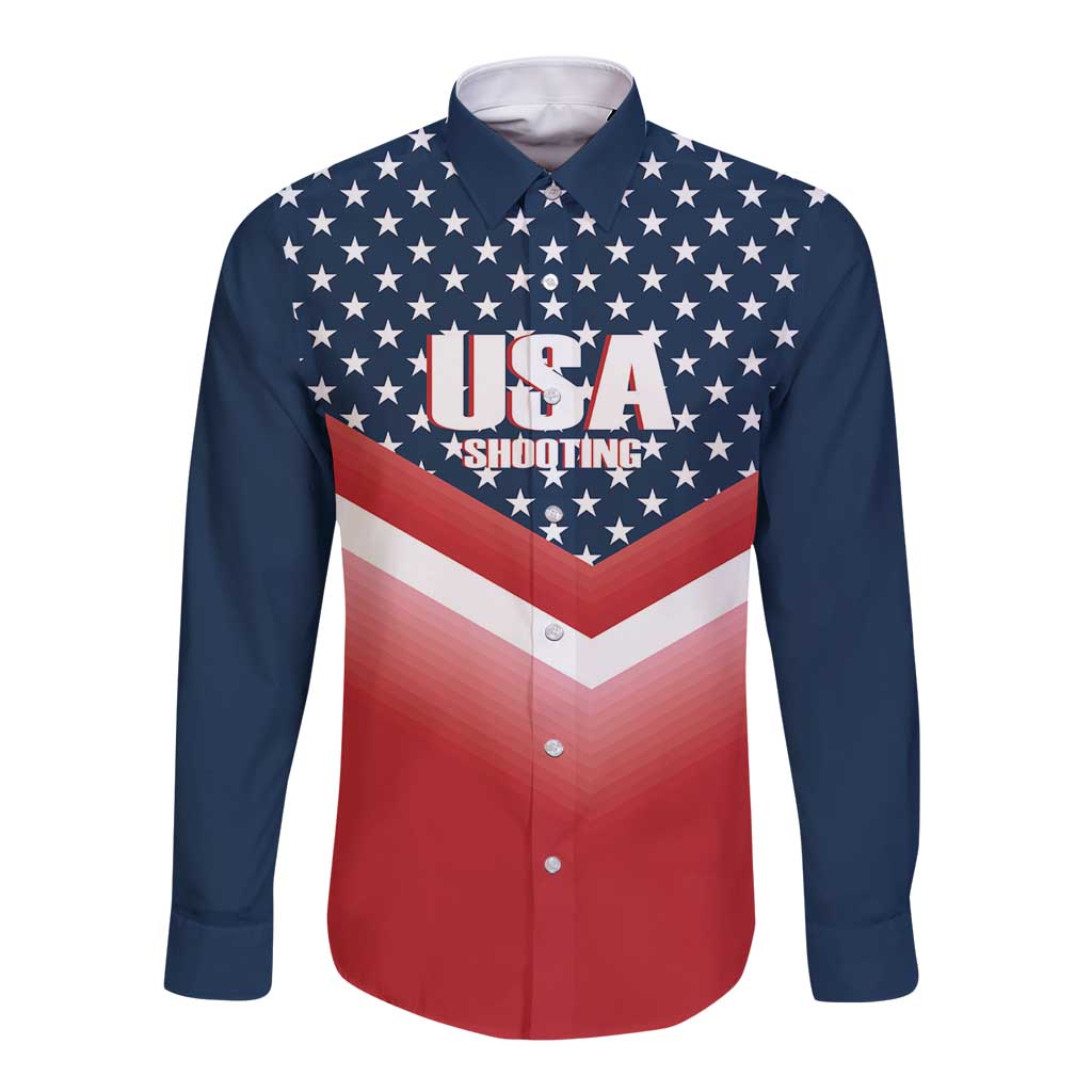 Custom USA Shooting Long Sleeve Button Shirt 2024 Sporty Style - Wonder Print Shop