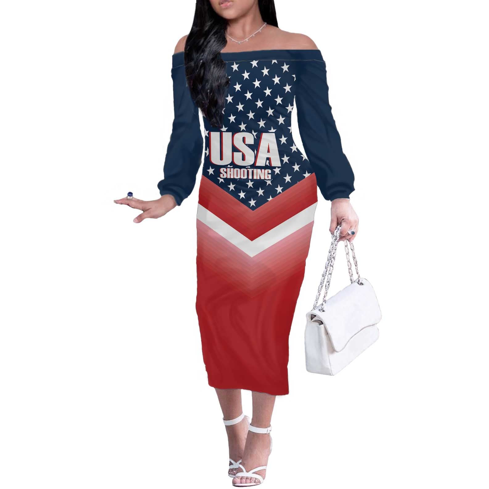 Custom USA Shooting Off The Shoulder Long Sleeve Dress 2024 Sporty Style - Wonder Print Shop