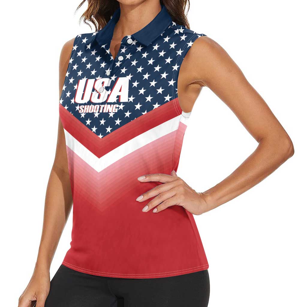 Custom USA Shooting Women Sleeveless Polo Shirt 2024 Sporty Style - Wonder Print Shop