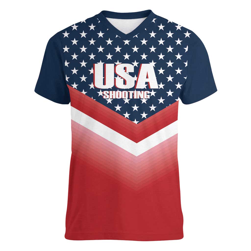 Custom USA Shooting Women V-Neck T-Shirt 2024 Sporty Style - Wonder Print Shop
