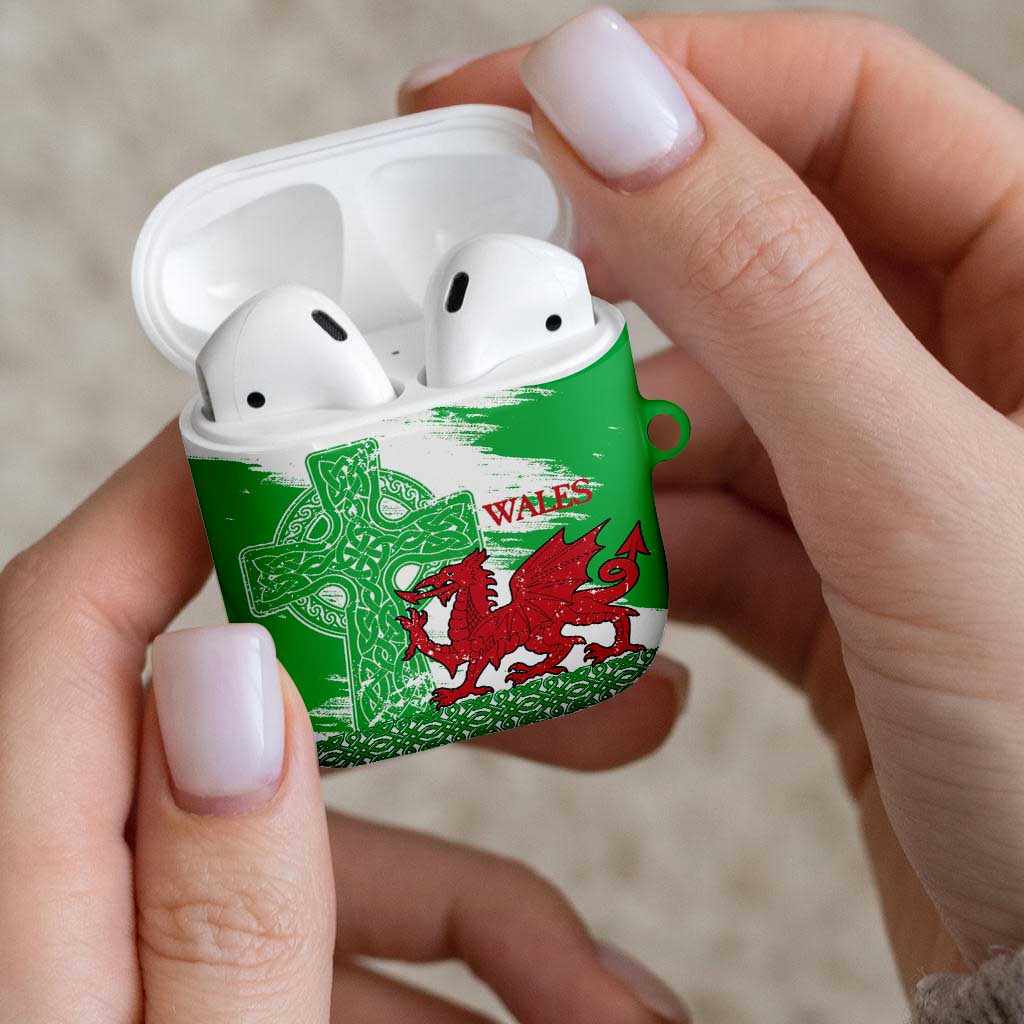 Grunge Green Wales AirPods Case Celtic Cross Welsh Red Dragon - Wonder Print Shop