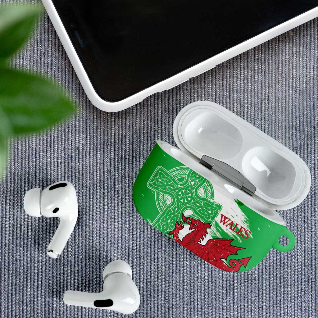 Grunge Green Wales AirPods Case Celtic Cross Welsh Red Dragon - Wonder Print Shop