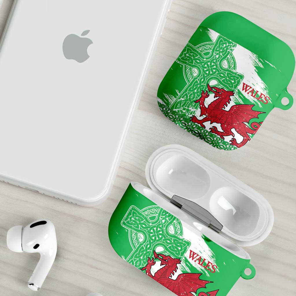 Grunge Green Wales AirPods Case Celtic Cross Welsh Red Dragon - Wonder Print Shop