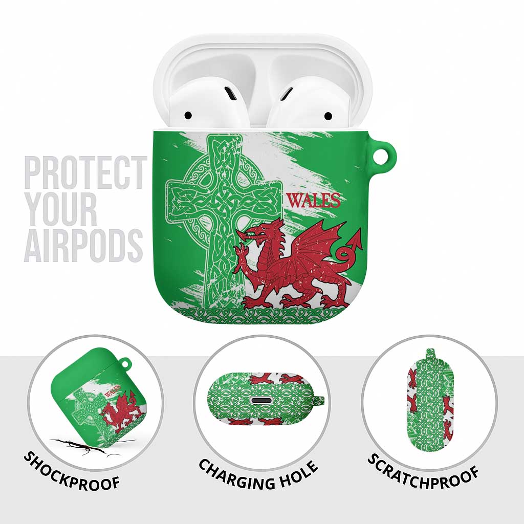 Grunge Green Wales AirPods Case Celtic Cross Welsh Red Dragon - Wonder Print Shop