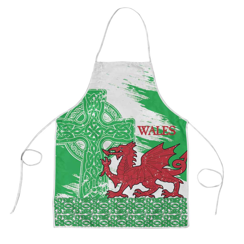Grunge Green Wales Apron Celtic Cross Welsh Red Dragon - Wonder Print Shop