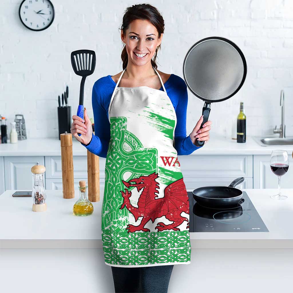 Grunge Green Wales Apron Celtic Cross Welsh Red Dragon - Wonder Print Shop
