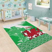 Grunge Green Wales Area Rug Celtic Cross Welsh Red Dragon - Wonder Print Shop
