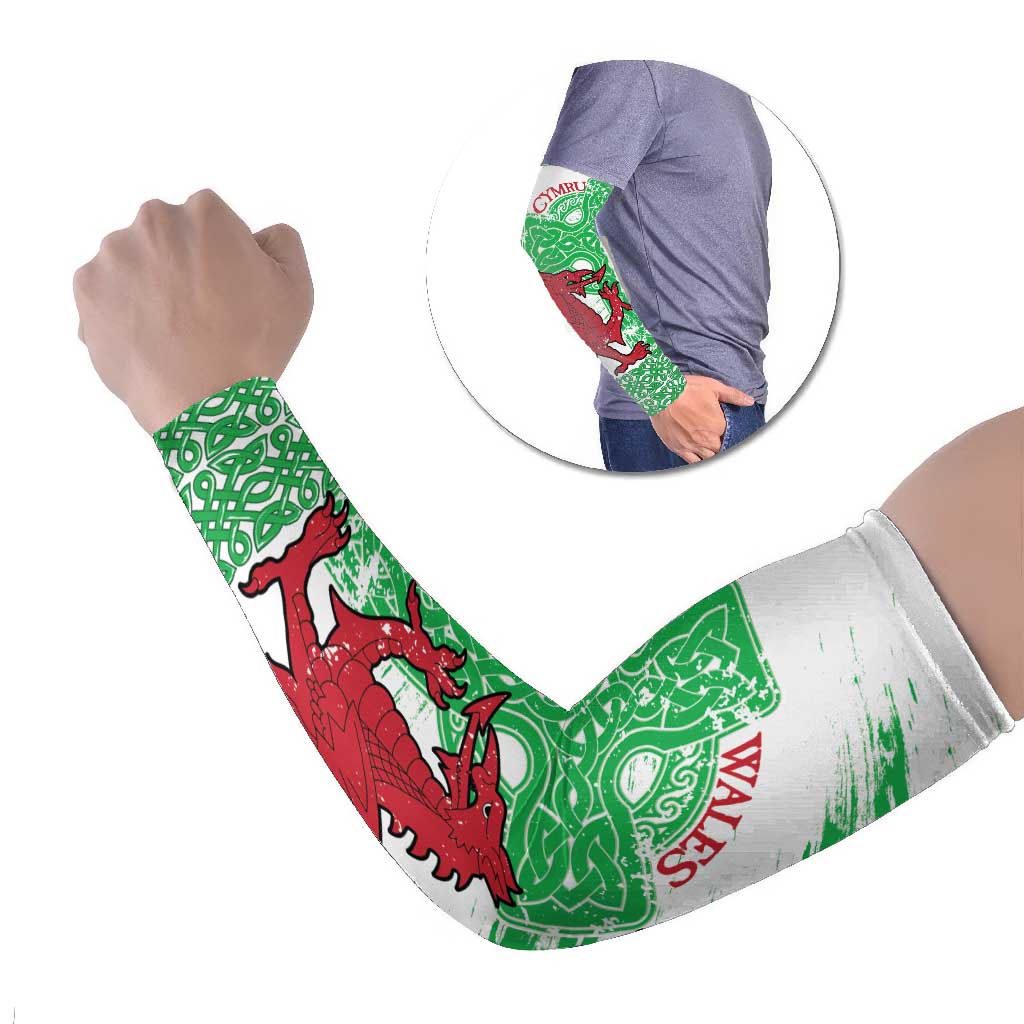 Grunge Green Wales Arm Sleeves Celtic Cross Welsh Red Dragon - Wonder Print Shop